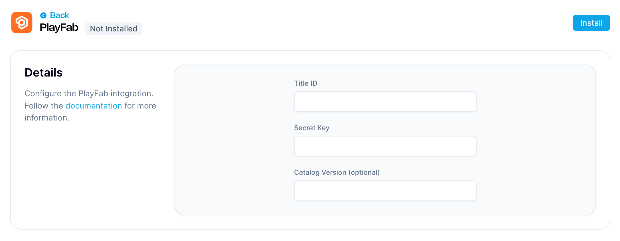 PlayFab Configuration